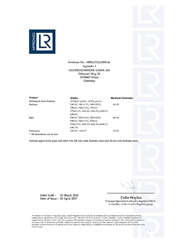 英国劳氏船级社船用铝合金精炼及半成品、-型材、棒材和挤压件制造商认证